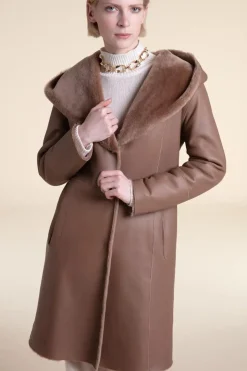 Beige shearling coat womens