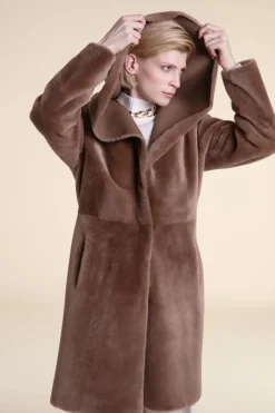 Beige shearling coat womens