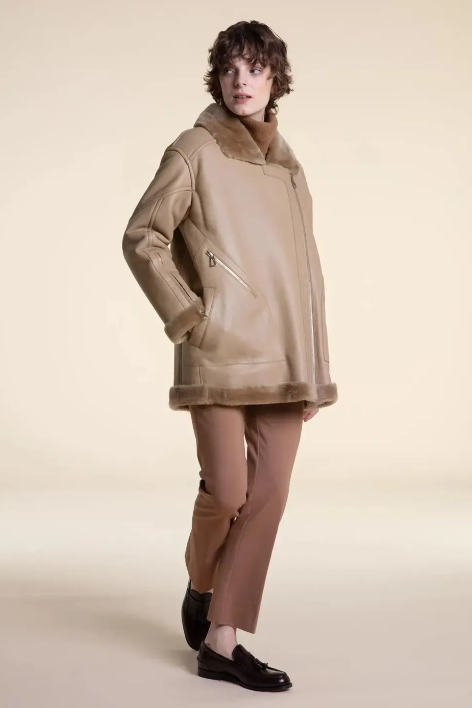 Beige shearling jacket