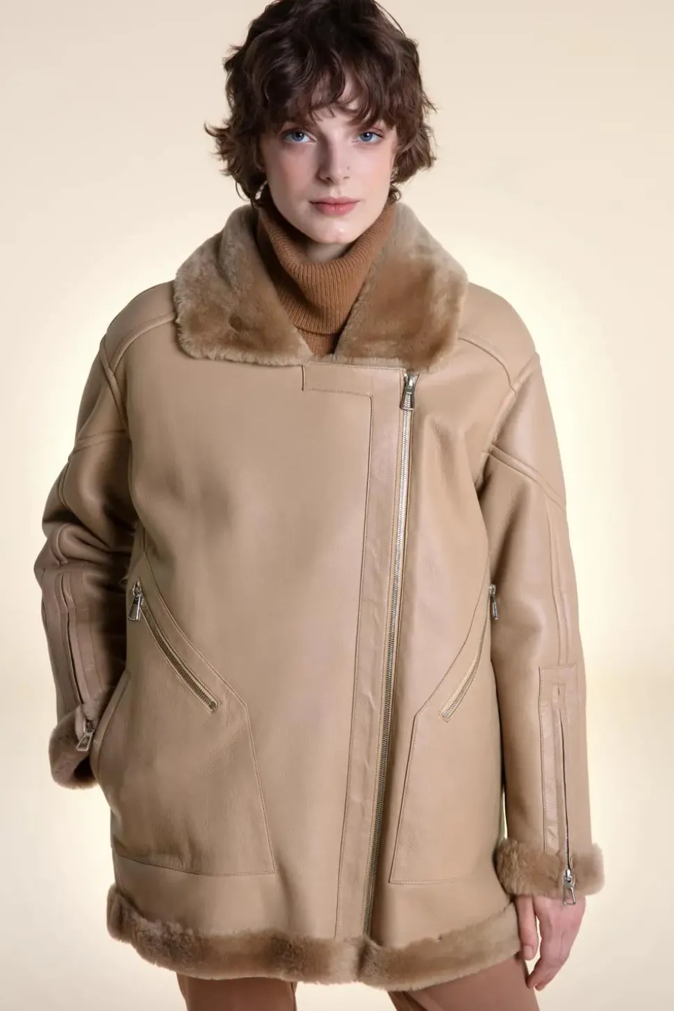 Beige shearling jacket
