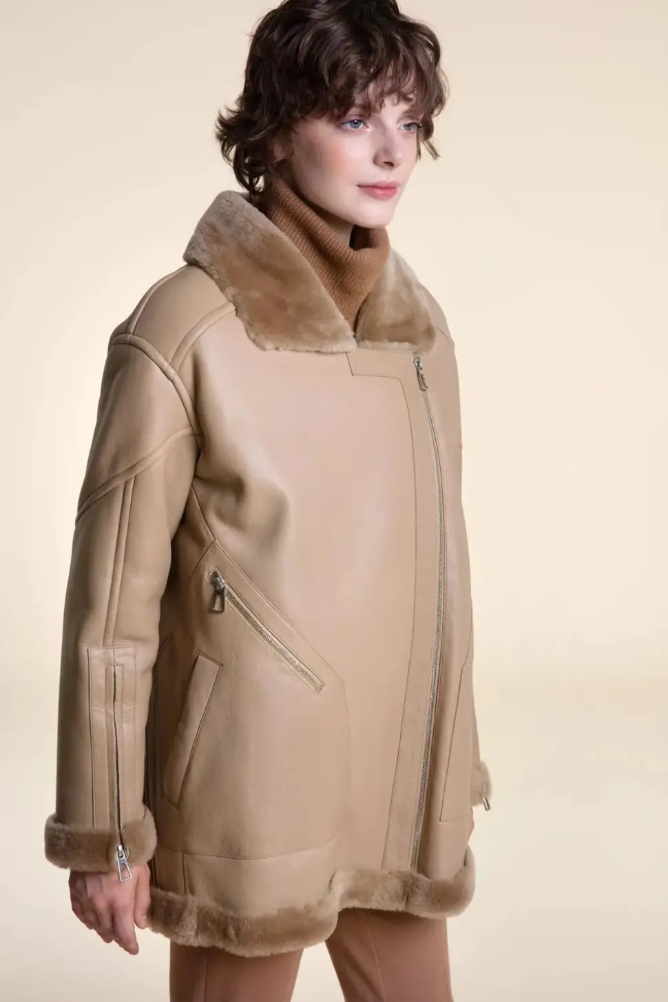 Beige shearling jacket