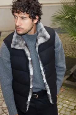 Black and grey fur vest