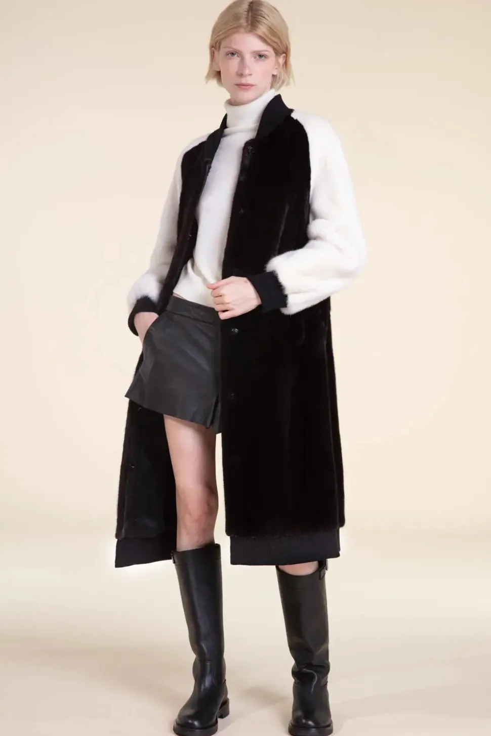 Black and white mink coat