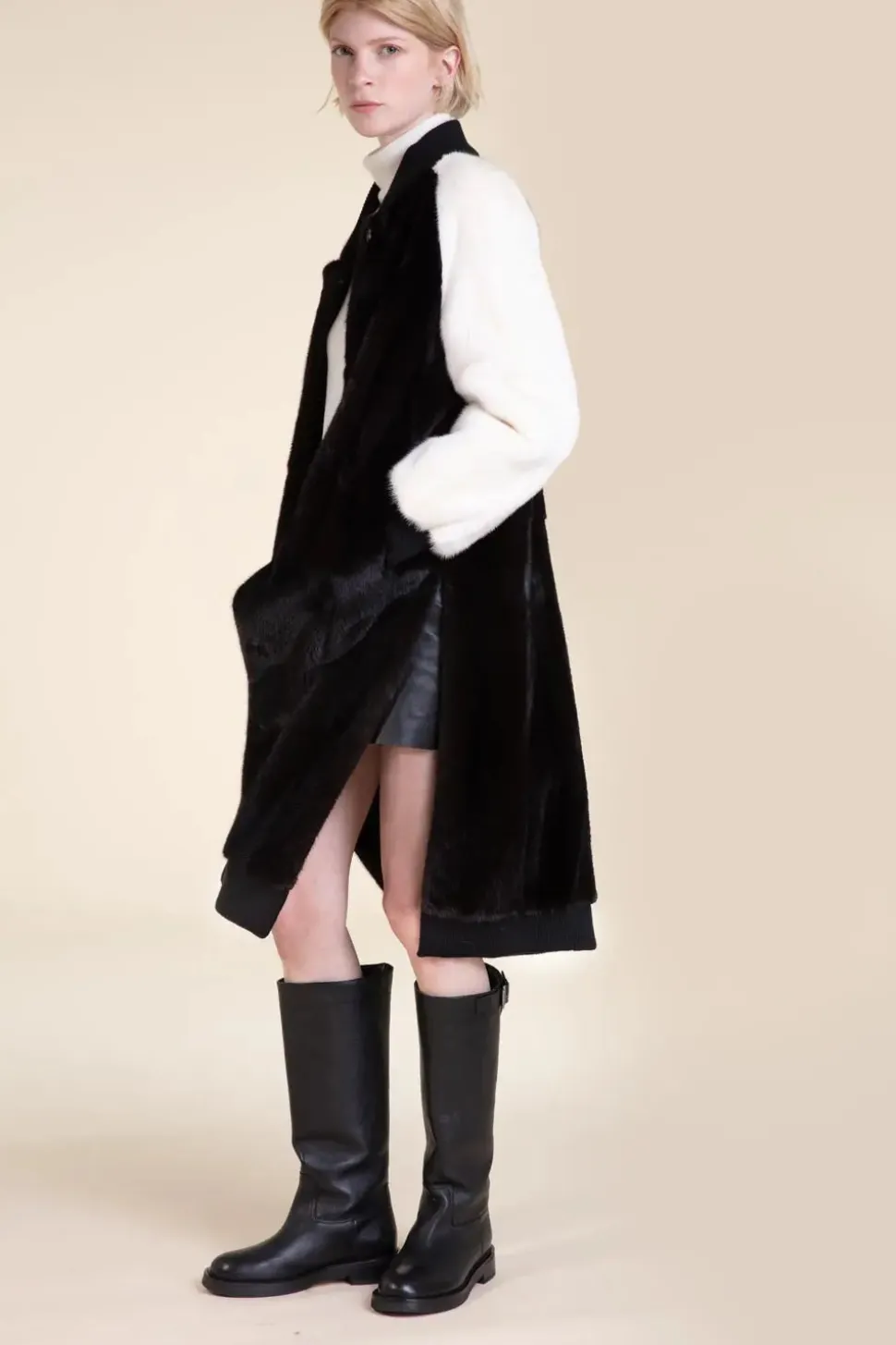 Black and white mink coat