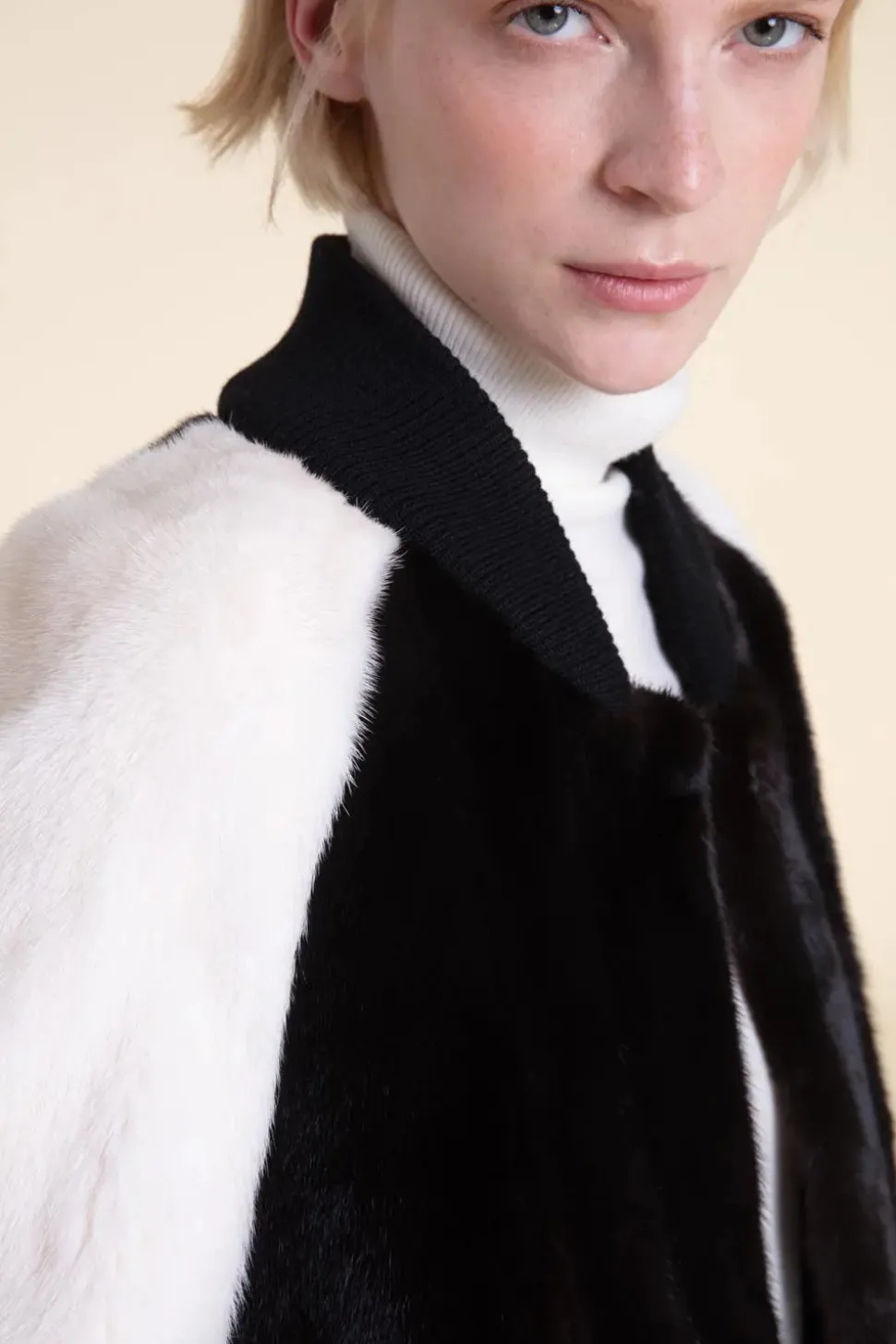 Black and white mink coat