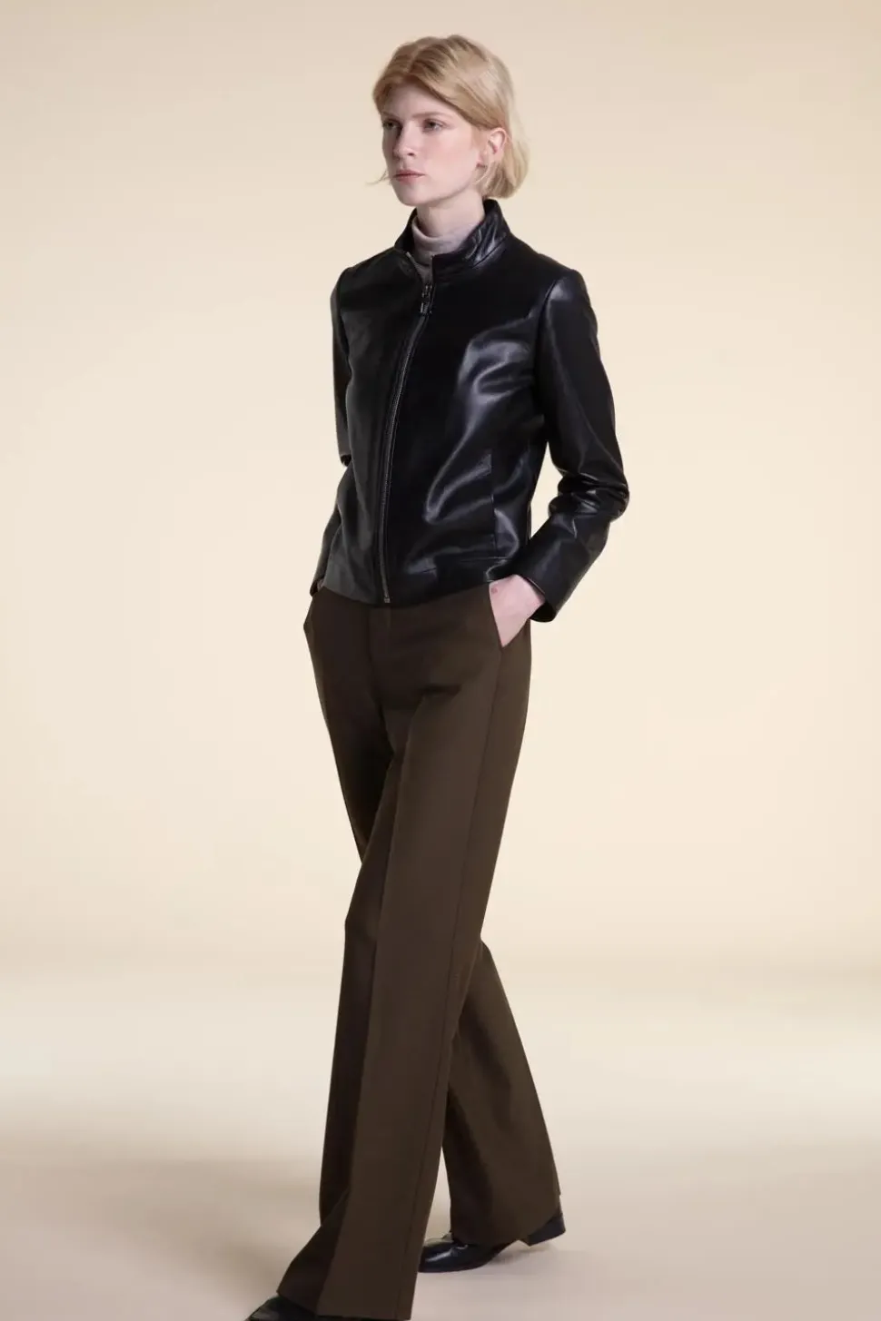 Black leather biker jacket women
