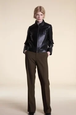 Black leather biker jacket women
