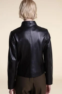 Black leather biker jacket women