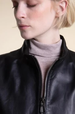 Black leather biker jacket women