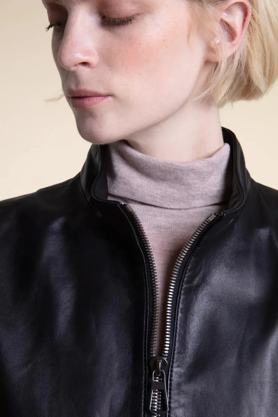 Black leather biker jacket women