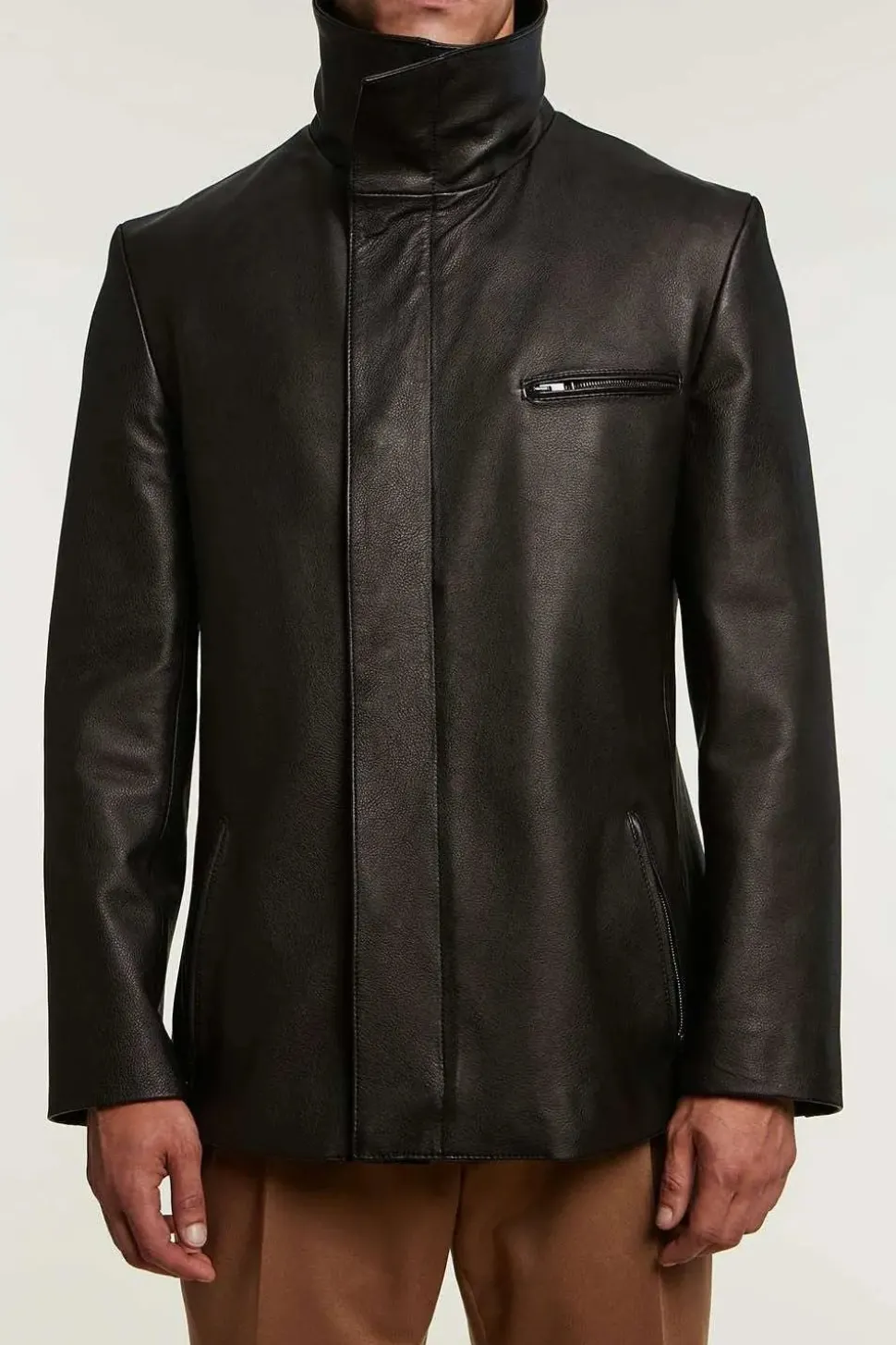 Black long leather jacket mens
