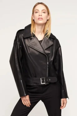Black nappa leather jacket women
