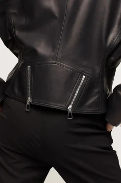 Black nappa leather jacket women
