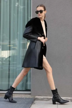 Black shearling coat womens