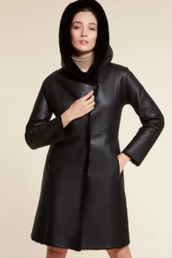 Black shearling coat womens