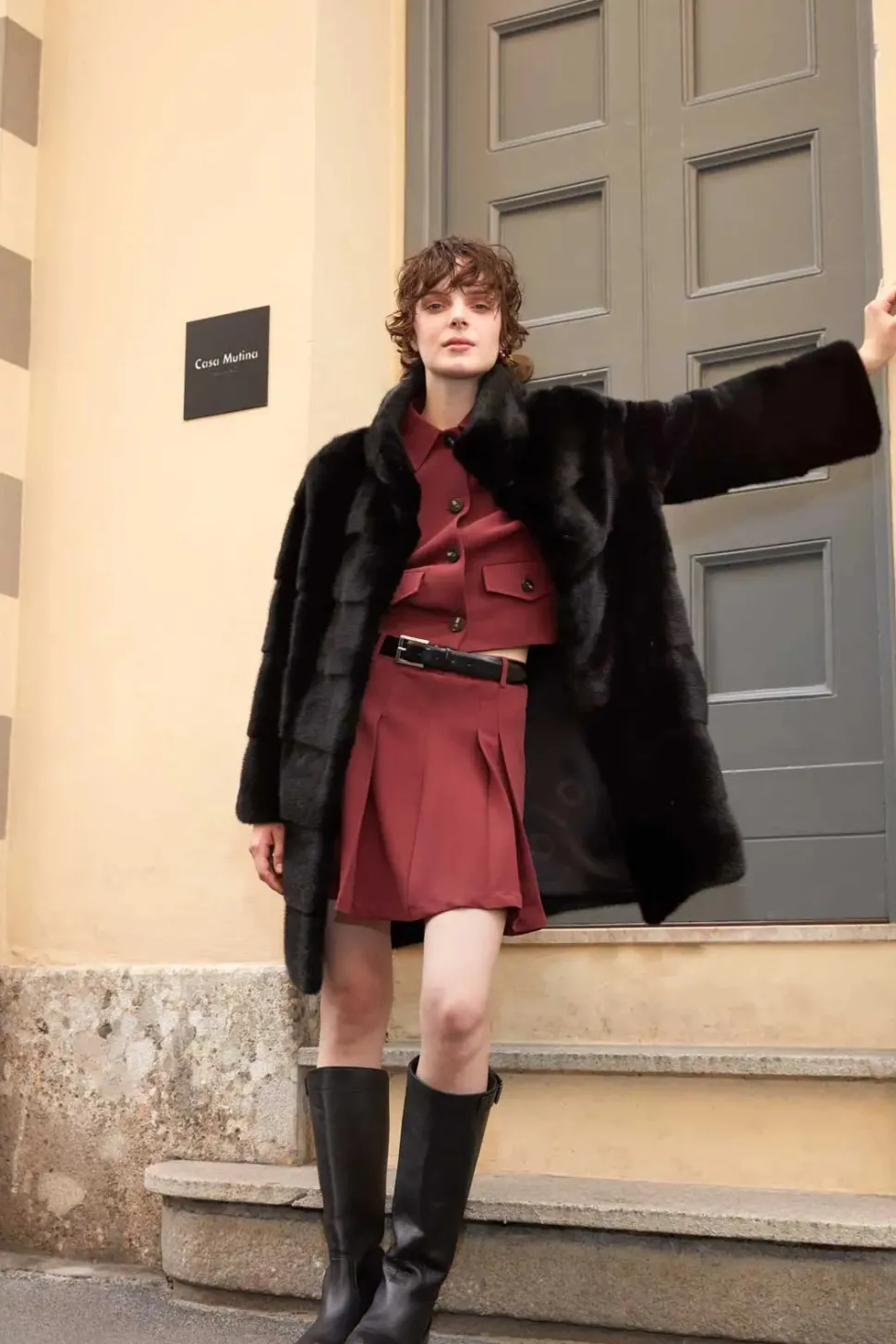 Black short mink coat