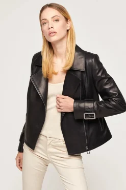 Black womens leather biker jacket