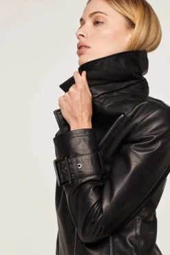 Black womens leather biker jacket