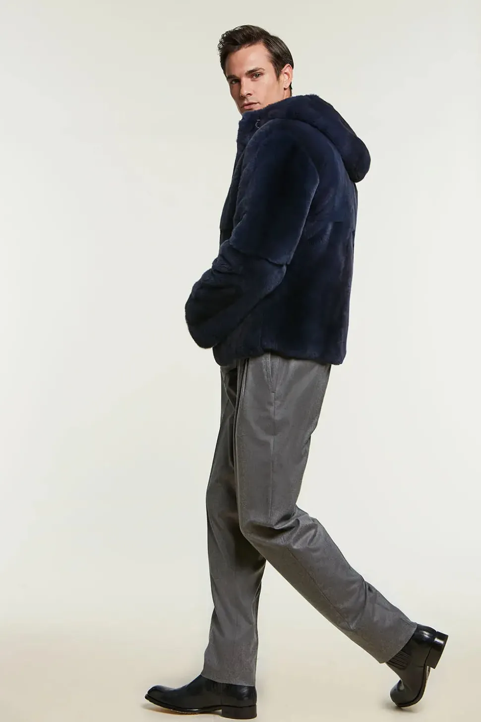 Blue fur jacket mens