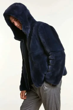 Blue fur jacket mens
