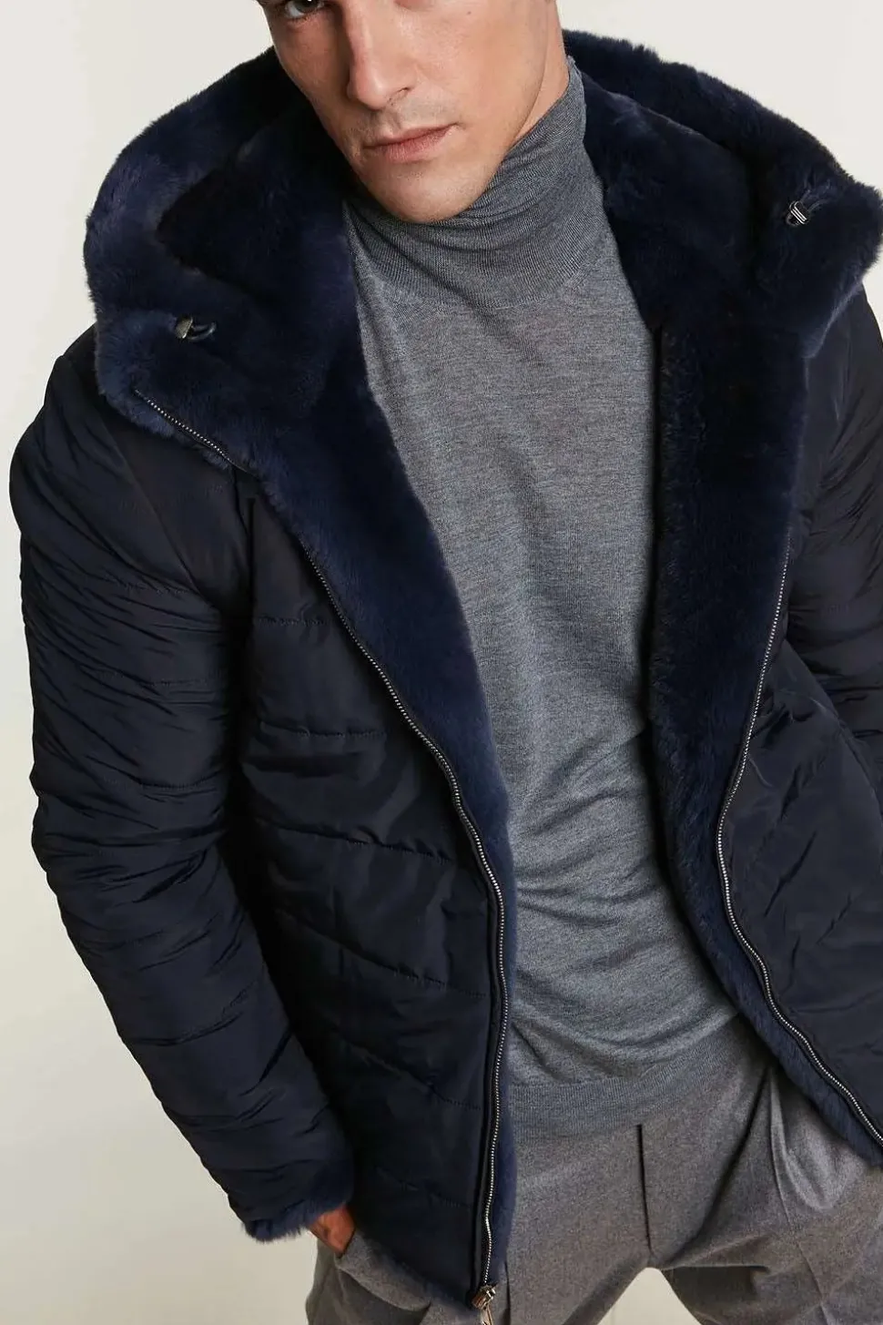 Blue fur jacket mens