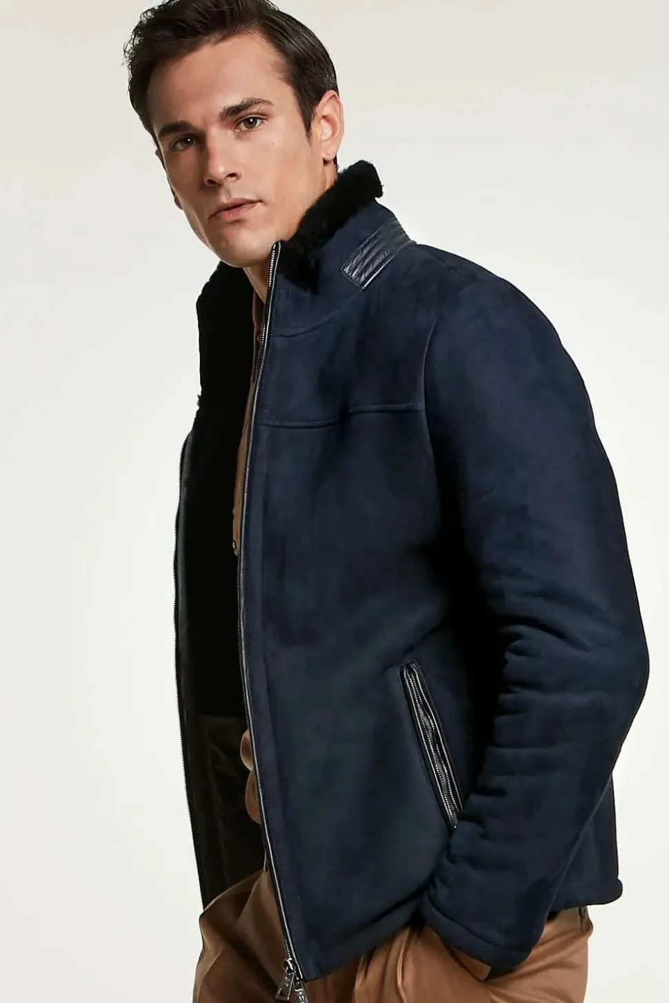 Blue shearling jacket mens
