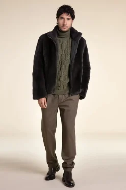 Brown fur jacket men