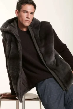 Brown fur vest with hood