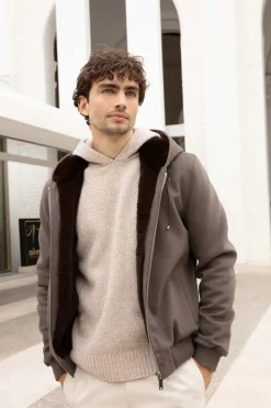Brown jacket with fur collar