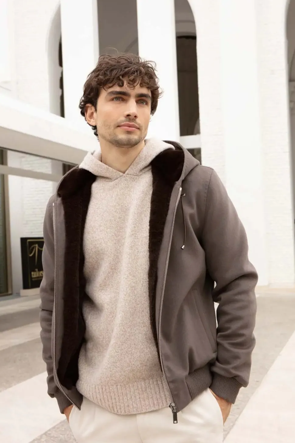 Brown jacket with fur collar