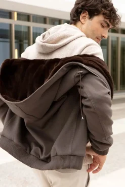 Brown jacket with fur collar