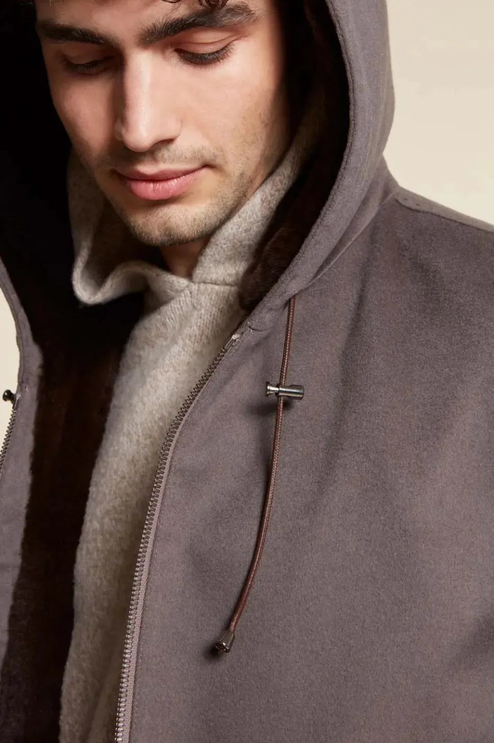 Brown jacket with fur collar