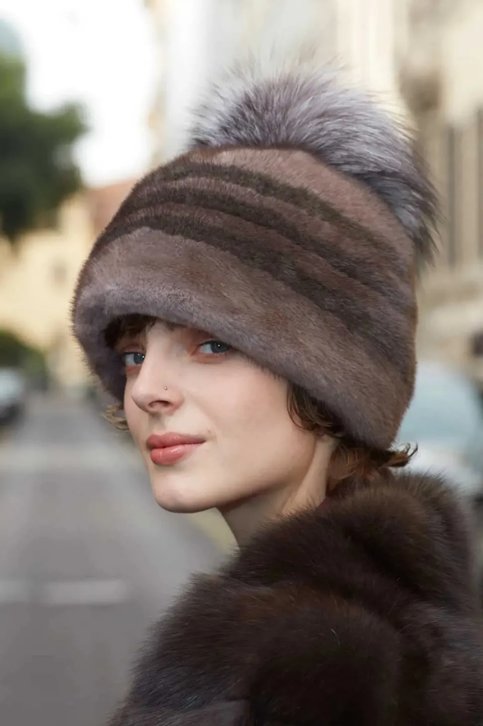 Brown mink hat