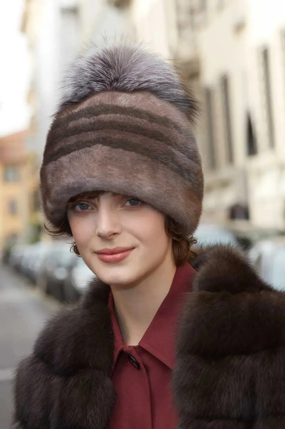 Brown mink hat