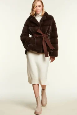Brown mink jacket with belt