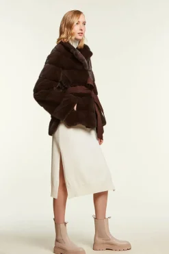 Brown mink jacket with belt