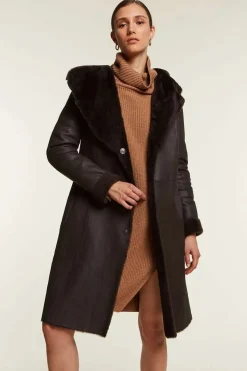 Brown shearling coat women's