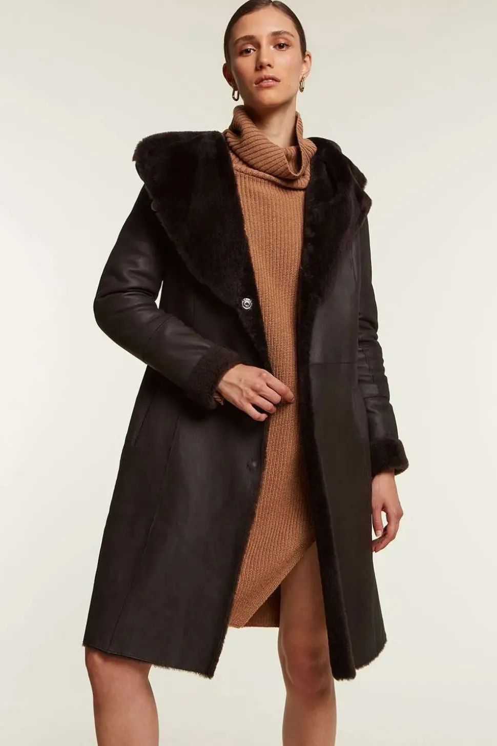 Brown shearling coat women's