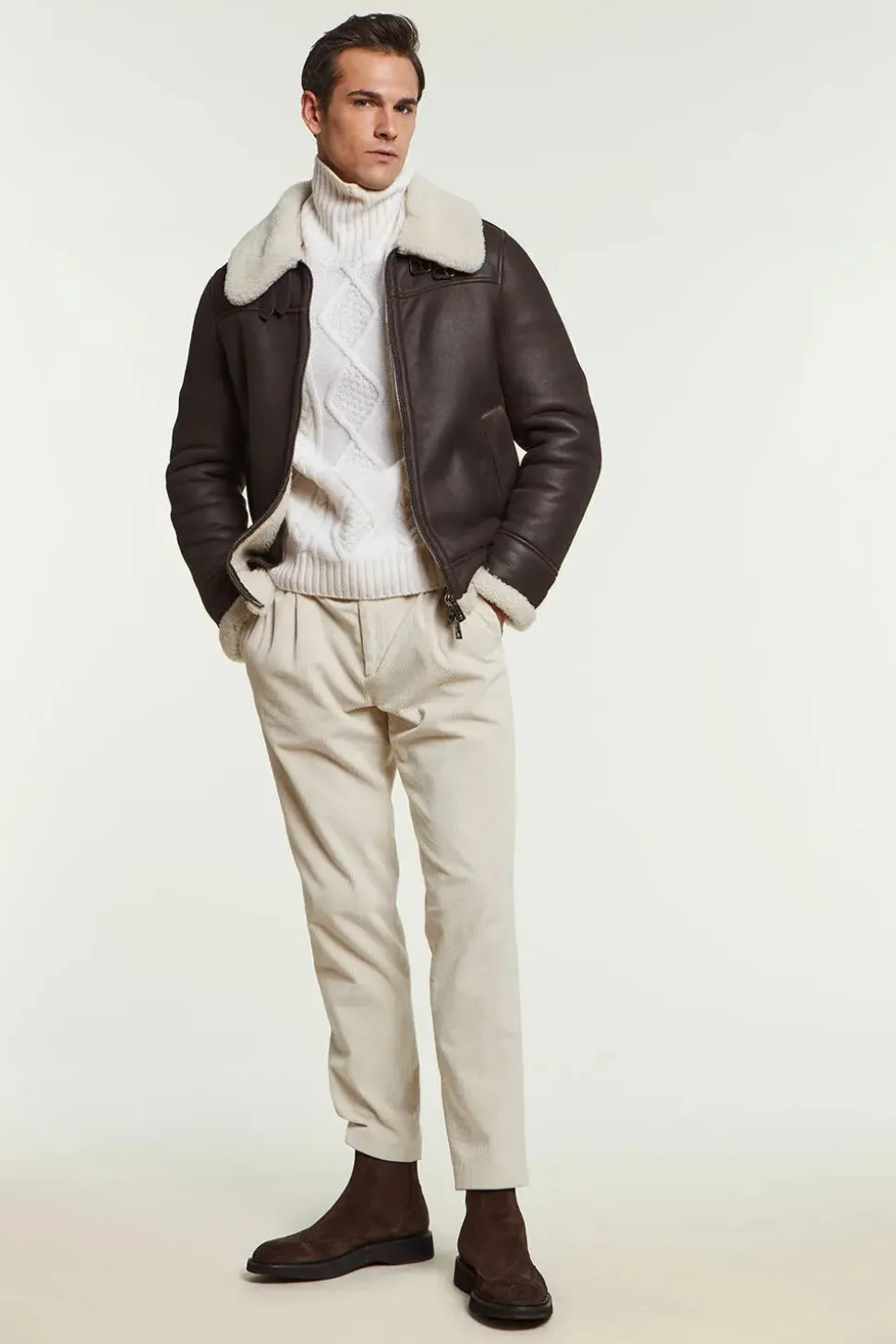 Brown shearling jacket mens