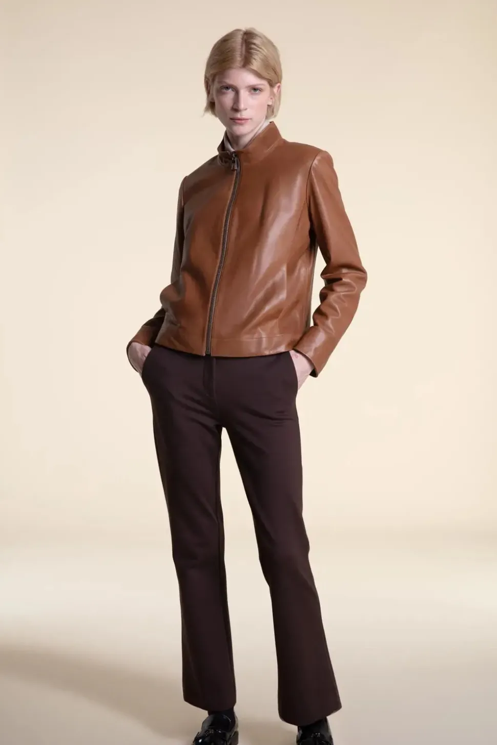 Camel leather jacket womens