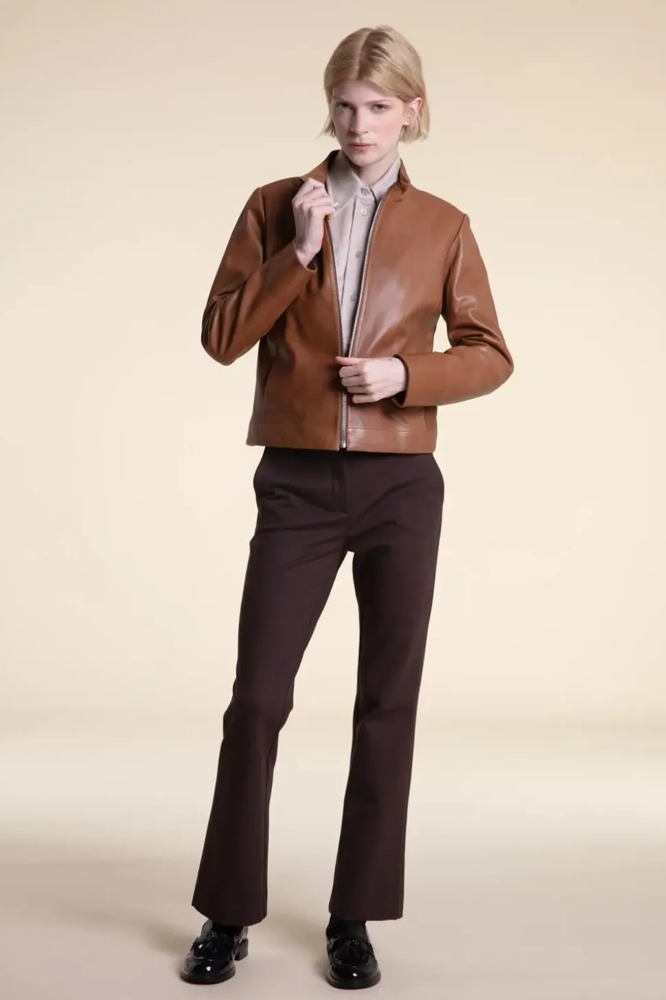 Camel leather jacket womens