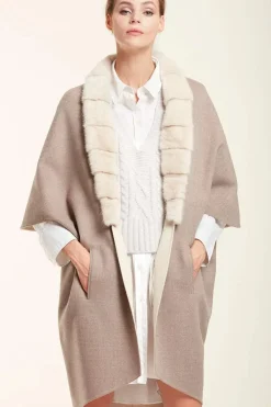 Coat with mink fur collar