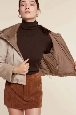 Cropped puffer jacket with fur hood