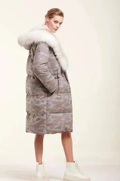 Down coat with fur hood