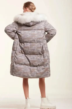 Down coat with fur hood