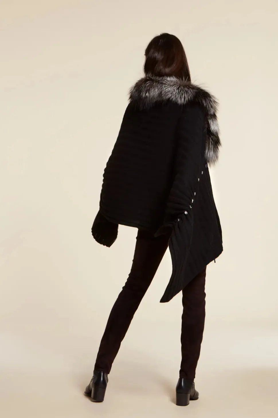 Fox fur trimmed shawl