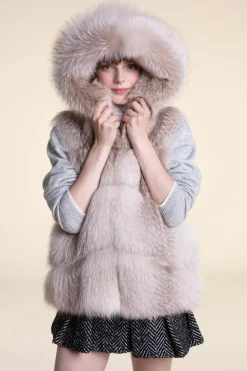 Fox fur vest with hood