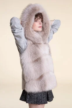 Fox fur vest with hood