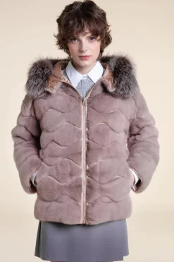 Fur mink jacket with fox fur hood
