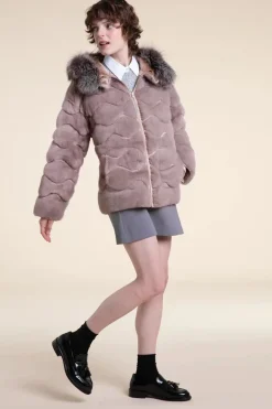Fur mink jacket with fox fur hood